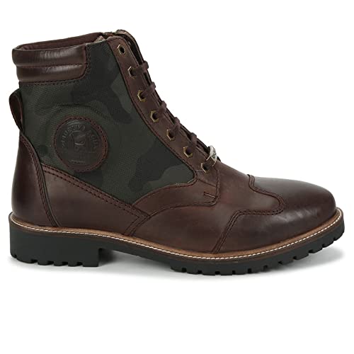 Royal Enfield Stellar Brown Camo Riding Boots Waterproof Durable Leather Touring Shoes Protective Anti-Slip Biker Sneakers Comfortable High-Ankle Gear for Men Adventure Cruiser Off-Road (EU42/UK8)