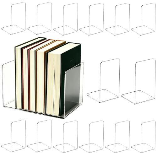 Image of Acrylic Book Ends 16 Pcs, Clear Bookends, Bookend Organizer for Shelves