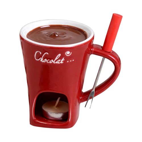 Genérico Taza de Chocolate para Fondue, Calentador De Mantequilla con Tenedor, Taza Cuenco para Queso Hecho A Mano, para Mariscos Cena Postre Queso Cumpleaños Cita Noche Picnics Fiesta