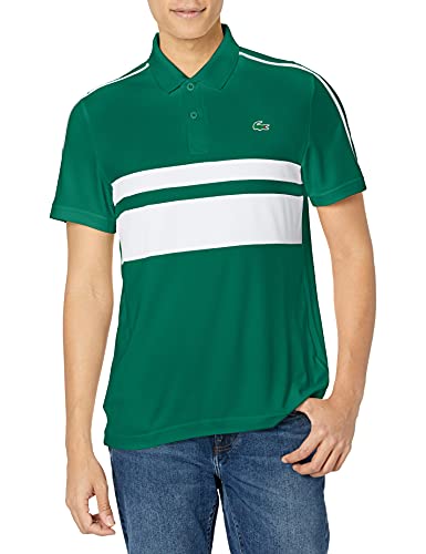 Lacoste Men s Sport Short Sleeve Retro Perfomance Ultra Dry Polo Shirt, Bottle Green White-White, L