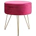 IBUYKE Taburete otomano Redondo de Terciopelo, Taburete de tocador, Taburete de Patas de Metal, para el hogar, Sala de Estar, Sala de Montaje, Dormitorio, Oficina, Rosa roja RF-006