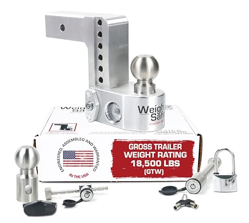 Weigh Safe Aluminum Adjustable Trailer Hitch - Towing Hitch with Built-In Tongue Weight Scale - Compatible with 2.5' Receivers - 6' Drop, Stainless Steel Tow Balls, 18,500 GTW, 4-Piece Lock Set