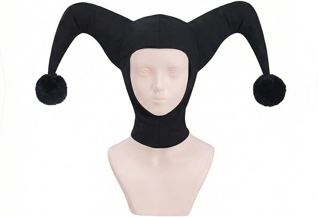 Harlequin Jester Costume Hat Bonnet Red and Black Evil Clown Costume Hat Cap Accessories Headpiece for Adult