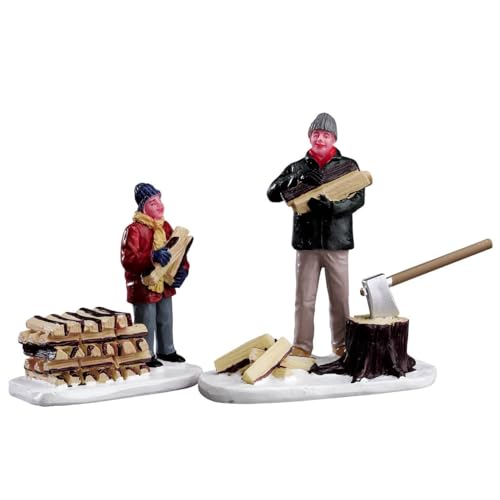 LEMAX Stacking Firewood Set of Two Polyresin Log Characters H7.3 cm, Multicolored, 3,8 cm