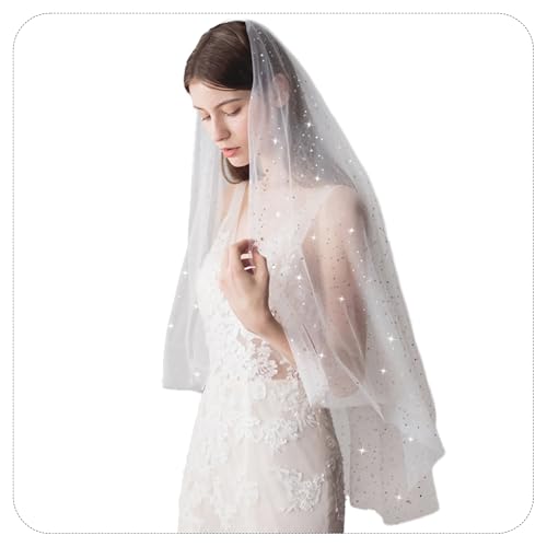 Velo de novia blanco glitter largo tul estrellas bachelorette party