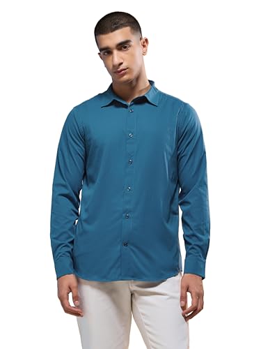 Image of TECHNOSPORT Men's Polyester Slim Fit Solid Casual Shirt with Ts Lytra