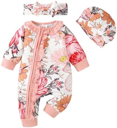 AMAWMW Preemie Newborn Baby Girl Clothes Long Sleeve Ruffle Romper Coming Home Outfit Infant Fall Winter Outfits