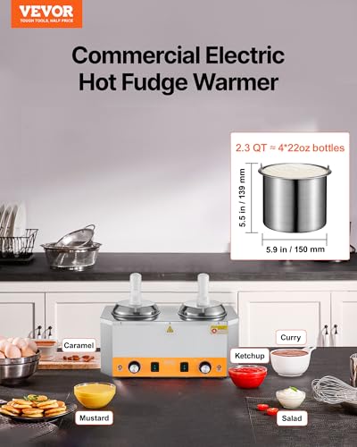 Image of VEVOR Electric Cheese Dispenser with Pumps, 2.4x2 L Commercial Hot Fudge Warmer, Plastic Double Pumps Dispenser, 86-230℉ Temp Adjustable Nacho Cheese Sauce Warmer, for Hot Fudge Cheese Caramel