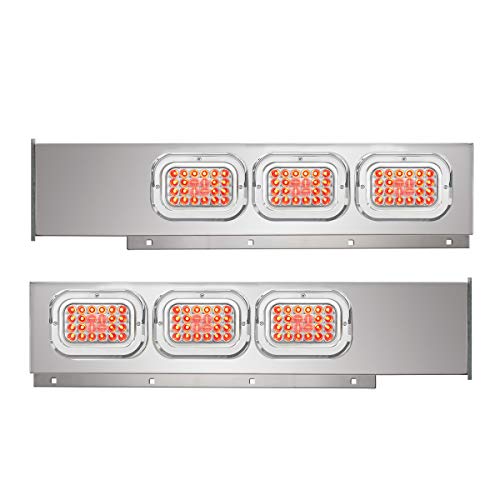 Image of GG Grand General 80368 Chrome Plated Steel Mud Flap Hanger with Rectangular Red /Clear Pearl LED Light and Cr. Rim with Visor, Pair
