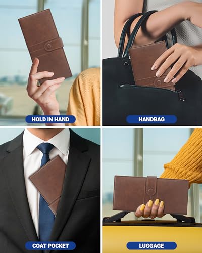 Image of FEDUS D-Brown Leather Premium Long Currency Holder,Unisex Passport Holder,Wallet with Card Holder, ID Card,Ticket, Currency,Boarding Pass Slots RFID Protected Travel Accessories Organiser,Faux Leather