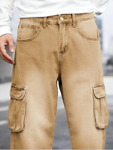 Image of Ben Martin Men's Denim Cotton Cargo Jeans || Stretchable Baggy Fit || High Waist Loose Cargos for Men with Box Pockets || Stylish Gen-Z Streetwear || Sizes 28-40 || Black, Khaki, Grey & More