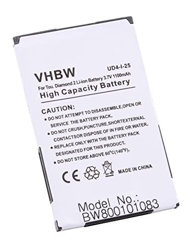 vhbw Batterie Compatible avec HTC Hero, Smart, Tatoo, Tattoo, Touch Diamond 2, Touch Diamond II Smartphone (1100mAh, 3,7V, Li-ION)