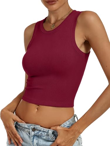 Image of ANRABESS Womens Crop Tank Tops High Neck Sleeveless Ribbed Knit Slim Fit Shirts 2026 Summer Casual Basic Workout Clothes