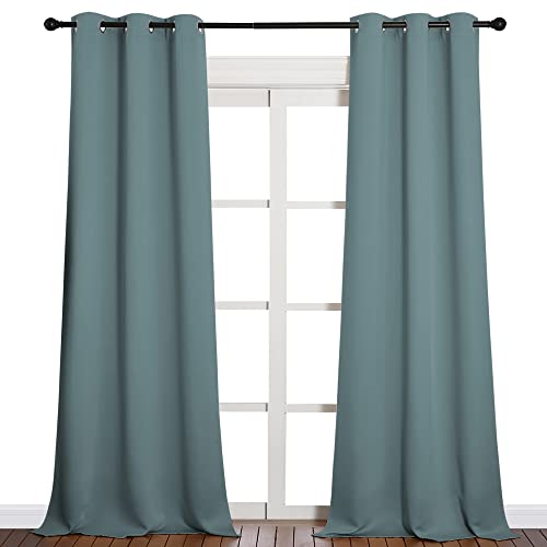 Image of NICETOWN Modern Blackout Curtains Noise Reducing, Thermal Insulated and Privacy Room Darkening Drape Panels for Boy's Guest Room Door Window (Greyish Blue, 2 Panels, W42 x L90 -Inch)