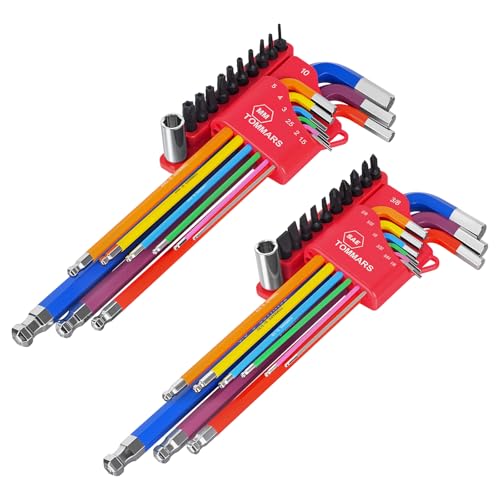 TOMMARS 18-PC Magnetic Ball End Allen Wrench Set, Extra Long & Color Coded