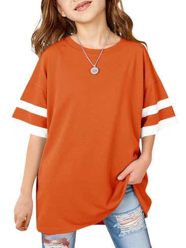 Image of Girls Oversized T Shirts Kids Summer Striped Short Sleeve Tops Casual Crewneck Tees 5-14 Years