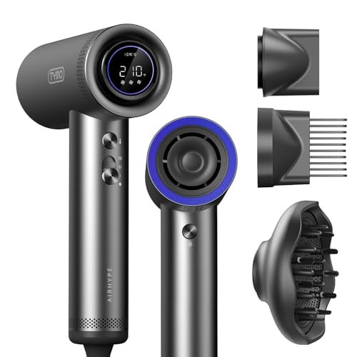 TYMO Hair Dryer with Diffuser for Women - 1500W Professional High Speed Blow Dryer with Comb, 110,000RPM Fast Dry, 200 Million Ionic Hairdryer, 4 Temps & 3 Speeds, 8 Ft Cord for Salon, Graphite