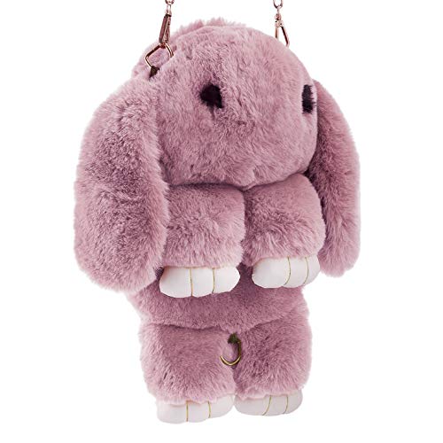 Womens' Plush Cartoon Rabbit Shaped Fluffy Crossbody Faux Fur Bunny Hare Shoulder Bag Knapsack Travel Sling Bag4