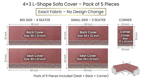 Image of Velvet L Shape 4+3 (7 Seater) Sofa Cover Fully Covered | Anti Skid Non Slip | Plain Onion Pink | Washable Furniture Protector