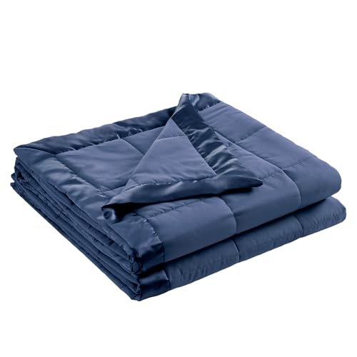 Madison Park Windom Down Alternative Blanket Premium 3M Scotchgard Moisture Wicking Treatment Lightweight and Soft Bed Cover For All Season Satin Trim Navy Full/Queen