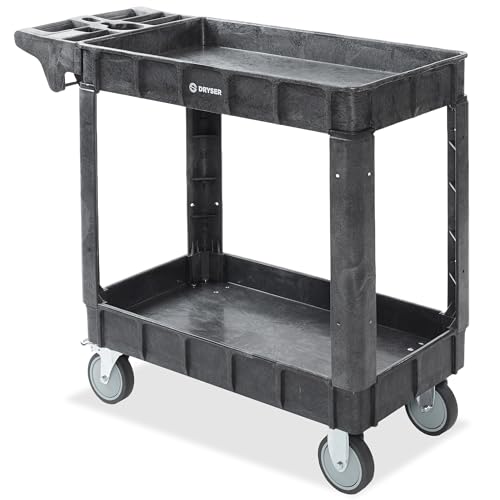 Dryser Utility Cart with Wheels, Heavy Duty 550 lb. Capacity with Shelves - 2 Tier Rolling Service Cart with Two 5" Swivel Casters for Warehouse, Garage, Cleaning