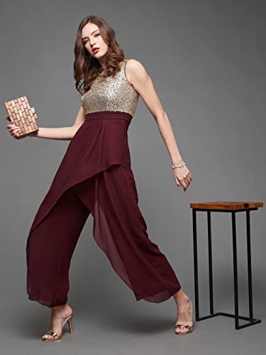 Image of Miss Chase Women's Off-White Solid Relaxed Fit Round Neck Sleeveless Regular Length Jumpsuit