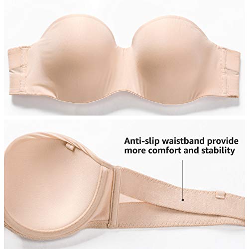 Dobreva Women's Strapless Padded Push Up Plus Size Seamless Underwired Convertible Bras Beige 36B #TOP3