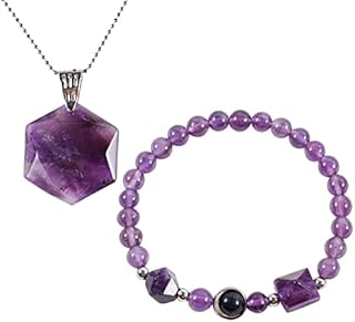 Soulnioi Healing Crystal Natural Crystal Set of 1Pcs Pyramid Cut Diamond Beaded Bracelet and 1Pcs Six-Pointed Star Hexagram Pendant Round Bead Necklace for Luck Spiritual Beauty Gift