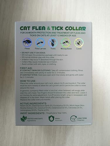 Zecken-Flohband Katze, Flohhalsband für Katzen, 4 Stück gegen Larven und Eier, 24 Monate lang wirksamer Schutz, Schutz vor Hautallergien, weich und bequem, verstellbar, wasserdicht