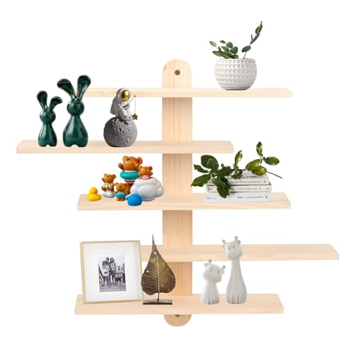 mumisuto Estanteria Pared de Madera,Estanteria Pared de Madera Grande Estante Flotante Ajustable 5 Niveles,Baldas Estantes Flotante,Organizador Colgante y Decoracion para Sala de Estar Dormitorio