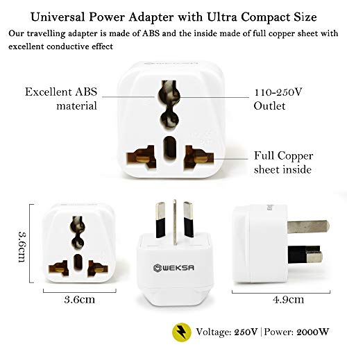 image for WEKSA Premium Travel Adapter with Universal Input, US, UK to Australia