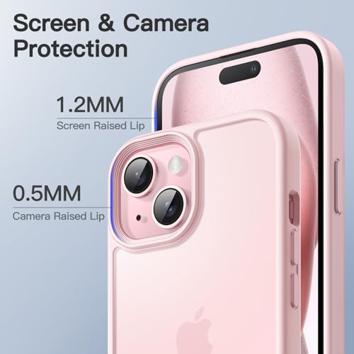 Image of JETech Matte Cover Case for iPhone 15 6.1-Inch, Shockproof Case Military Grade Drop Protection, Frosted Translucent Back Phone Cover, Anti-Fingerprint (Pink)