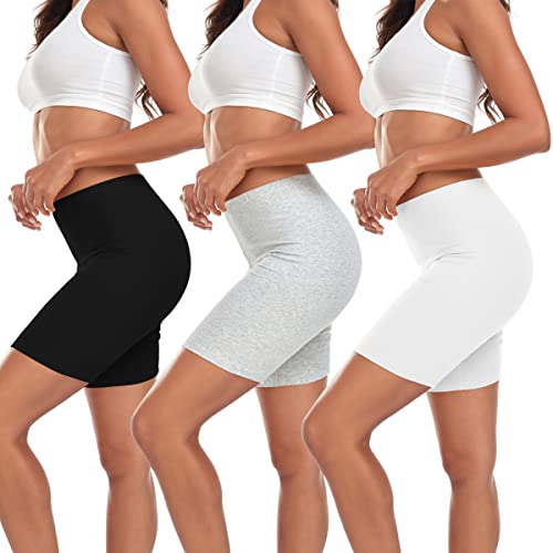 TUTUESTHER Slip Shorts for Women Anti Chafing Safety Shorts Cotton Chub Rub Boy Shorts Leggings for Under Skirt(16,Black/Light Grey/White)
