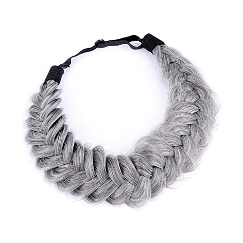 BOBIYA Messy Wide 2 Strands Synthetic Hair Braided Headband Classic Chunky Plaited Hair Headband for Women Girl (Dark Gray) - Image 3