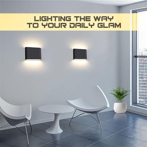 Image of GIGAWATTS 12W LED Oval-Shaped 2 Way Wall Light Up Down Lamp BIS Approved Modern Outdoor Black Metal Body Fixture for Home Garden Decor Lightning (Pack of 1, Warm White)