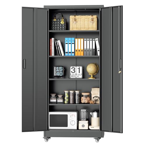 INTERGREAT Metal Storage Cabinet with Wheels, 73' H Rolling Metal Cabinets with...