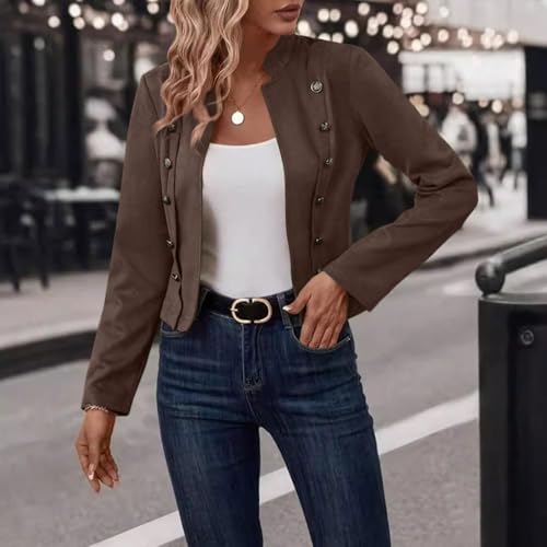 Womens Cropped Suit Jacket Open Front Office Long Sleeve Double Breasted Work Business Casual Blazers A012