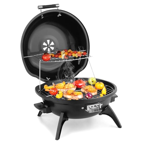 Outopee Electric Tabletop BBQ Grill Portable Removable Countertop Barbecue Grill with Double Layer Design for Kitchen Garden Patio Balcony Outdoor & Indoor Use 1600W Black