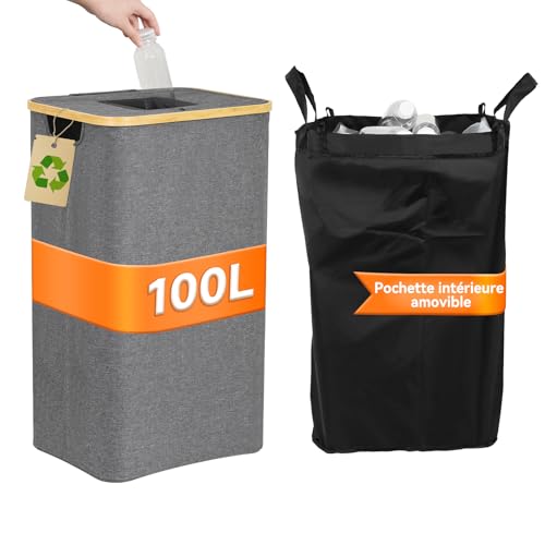 DOLLAR BOSS Conteneur à bouteilles consignées 100L avec couvercle, Bac de recyclage, Collecteur de bouteilles, Grand conteneur pour bouteilles consignées, Système de tri des déchets pour la cuisine.