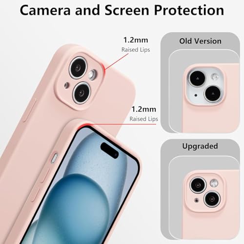 Image of DIZORO Compatible for iPhone 15 Plus Camera Protection Case 6.7, Slim Liquid Silicone 3 Layers Full Covered Soft Gel Rubber Phone Case Protective Cover - Pink