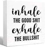 5x5 Inch Funny Office Wood Box Sign Inhale The Good Shit Exhale The Bulls Wooden Block Sign Funny Cubicle Desk Decor For Home Office Cubicle Table Decor,Coworker Gift For Friend Coworker Employee