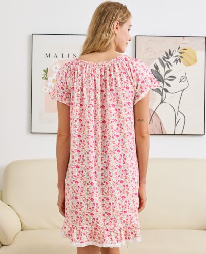 Image of Nanxson Women's Cotton Nightgown Short Sleeve Sleepwear Vintage Nightshirt