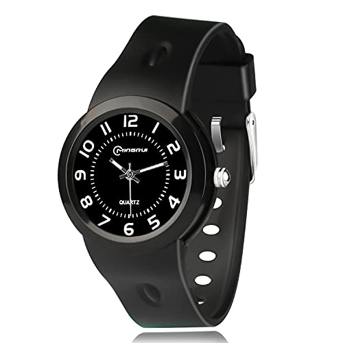 Relojes para niños, reloj analógico de cuarzo para niños y niñas, resistente al agua, reloj de enseñanza de tiempo, esfera de color, correa suave para niños, Negro 8833, Correa Cover