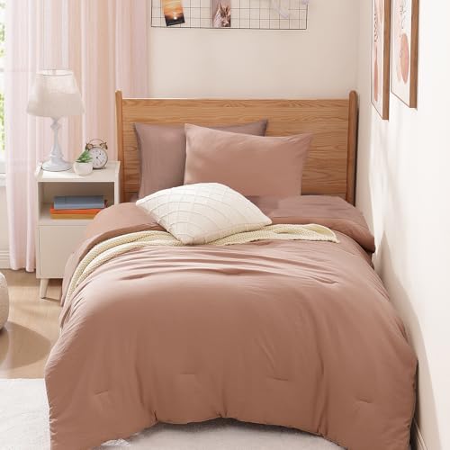 Image of Twin XL Comforter Set- 5 Pieces Prewashed Bed in a Bag Twin Bedding Sets | Soft All Season Comforter with Sheets, Pillow Sham & Pillowcase,Clay Pink