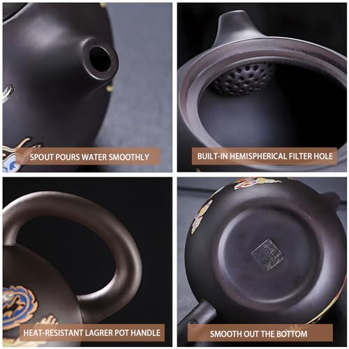 Hormsdar TEAPOT+2CUPS Hand-Made Dragon And Phoenix Color-Changing Purple Clay Teapot Zisha Tea Set Kettle Kung Fu Tea Pot Tea Lover‘S Gift thumb #3