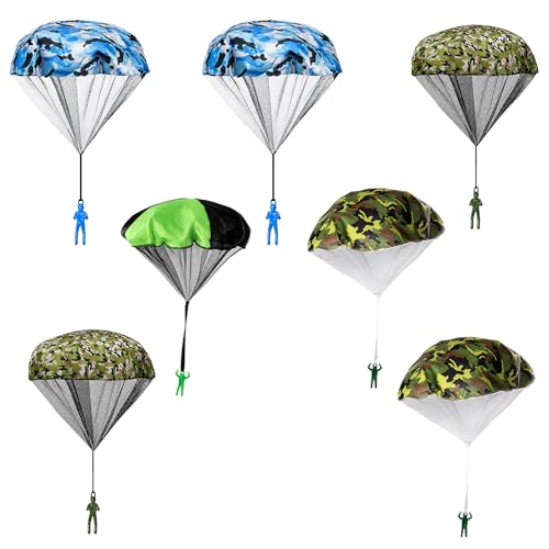 WORUIB Parachute Toys for Kids 7 Small Soldiers Army Parachute Set Outdoor Play Activity for Children Durable Nylon Material with Bright Colours