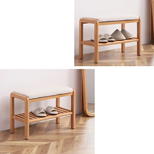 Drewniana ławka na buty z wyściełanym siedzeniem, 2-poziomowa, do przedpokoju, łazienki, salonu, 80 x 30 x 42 cm, stylowe drewniane meble wejściowe