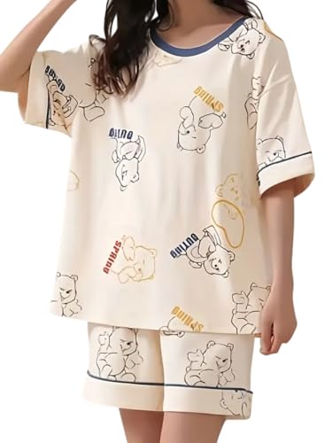 Image of Louis Luxe Womens Korean Night Dress || Short Pyjama Set || Korean Nightsuit || Women Nightwear ||Round Neck Short Sleeve Nightsuit || Loungewear || Everyday Nightdress (ND-01)
