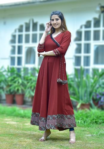 Image of Yash Gallery Women's Rayon Relaxed Fit Angrakha Kurta