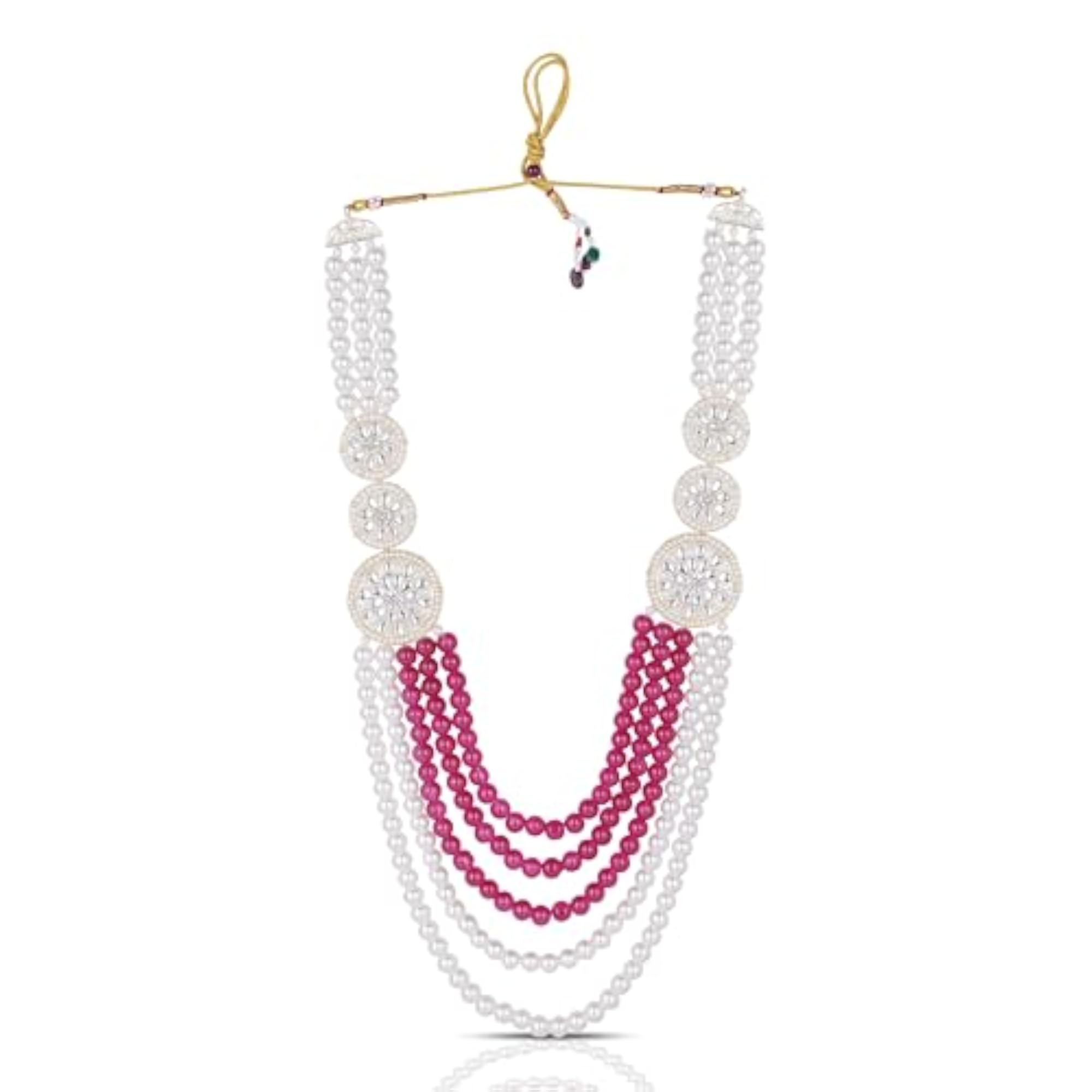 Pearl Beaded One-Line Groom Mala with Designer Brooch